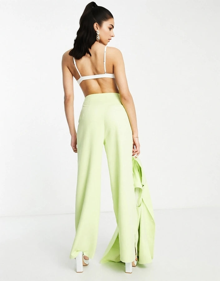 The Frolic Women's Relaxed Tailored Trousers With Split Hem in Soft Lime In Green