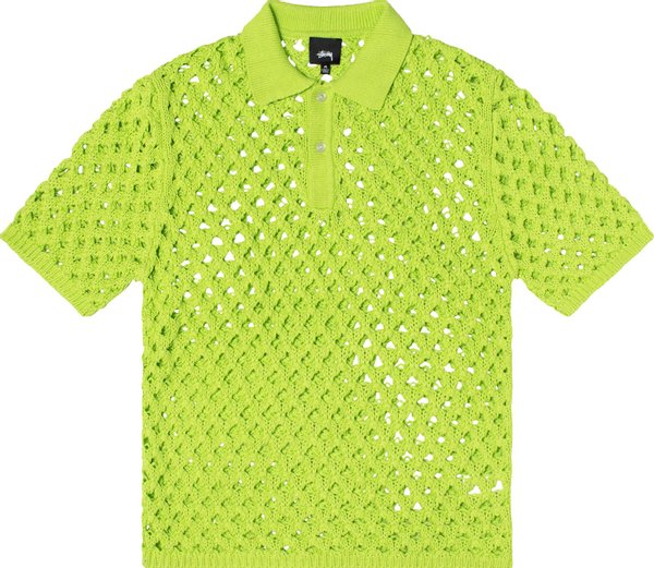 Stussy Men's Green Big Mesh Polo Sweatshirt