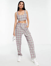 Lola May Womens Straight Leg Trousers Co-Ord in Check