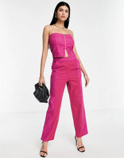 Lola May Women's Straight Leg Trousers Co-Ord in Berry Pink In Red
