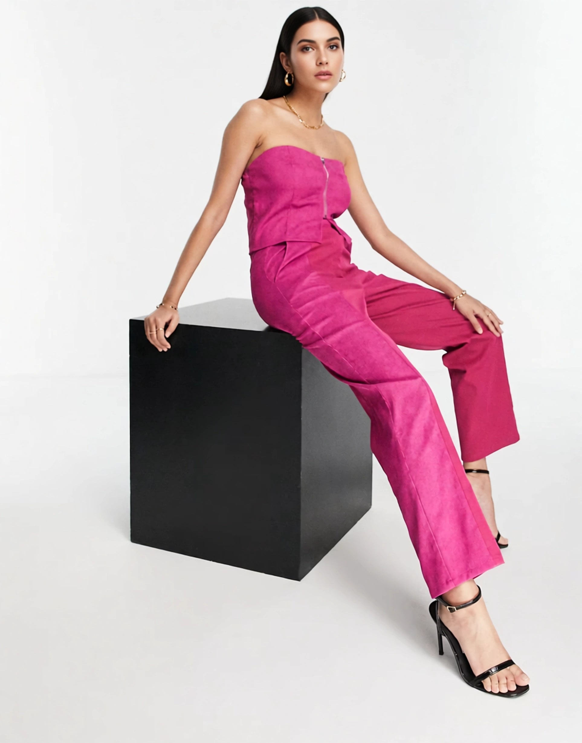 Lola May Women's Straight Leg Trousers Co-Ord in Berry Pink In Red