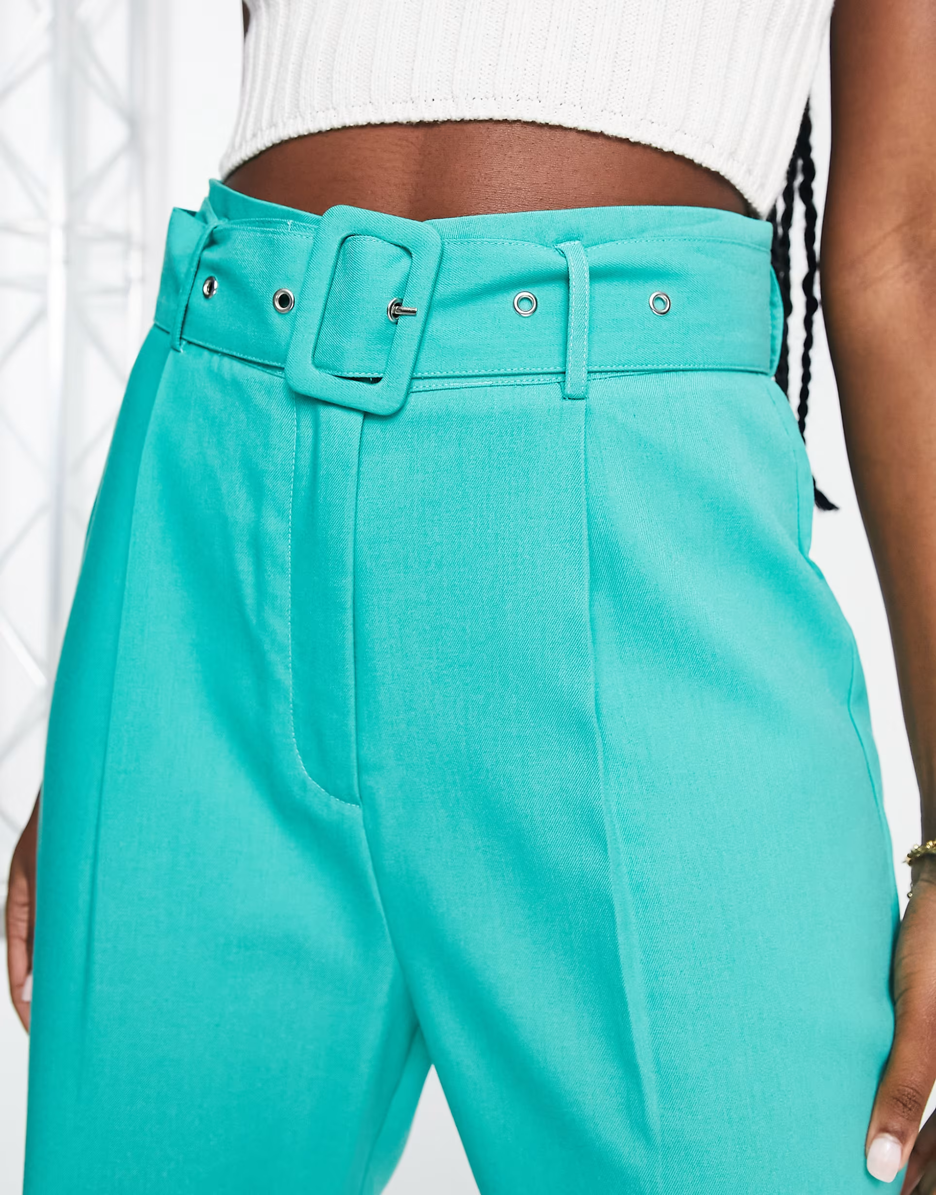 Lola May Womens Flared Trousers With Belt in Jade Green