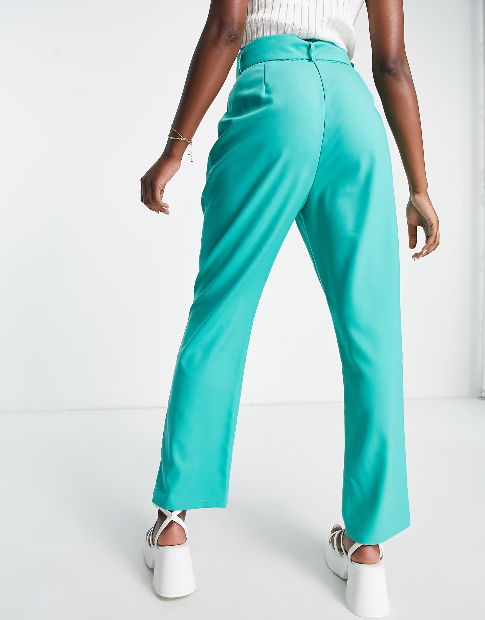 Lola May Womens Flared Trousers With Belt in Jade Green