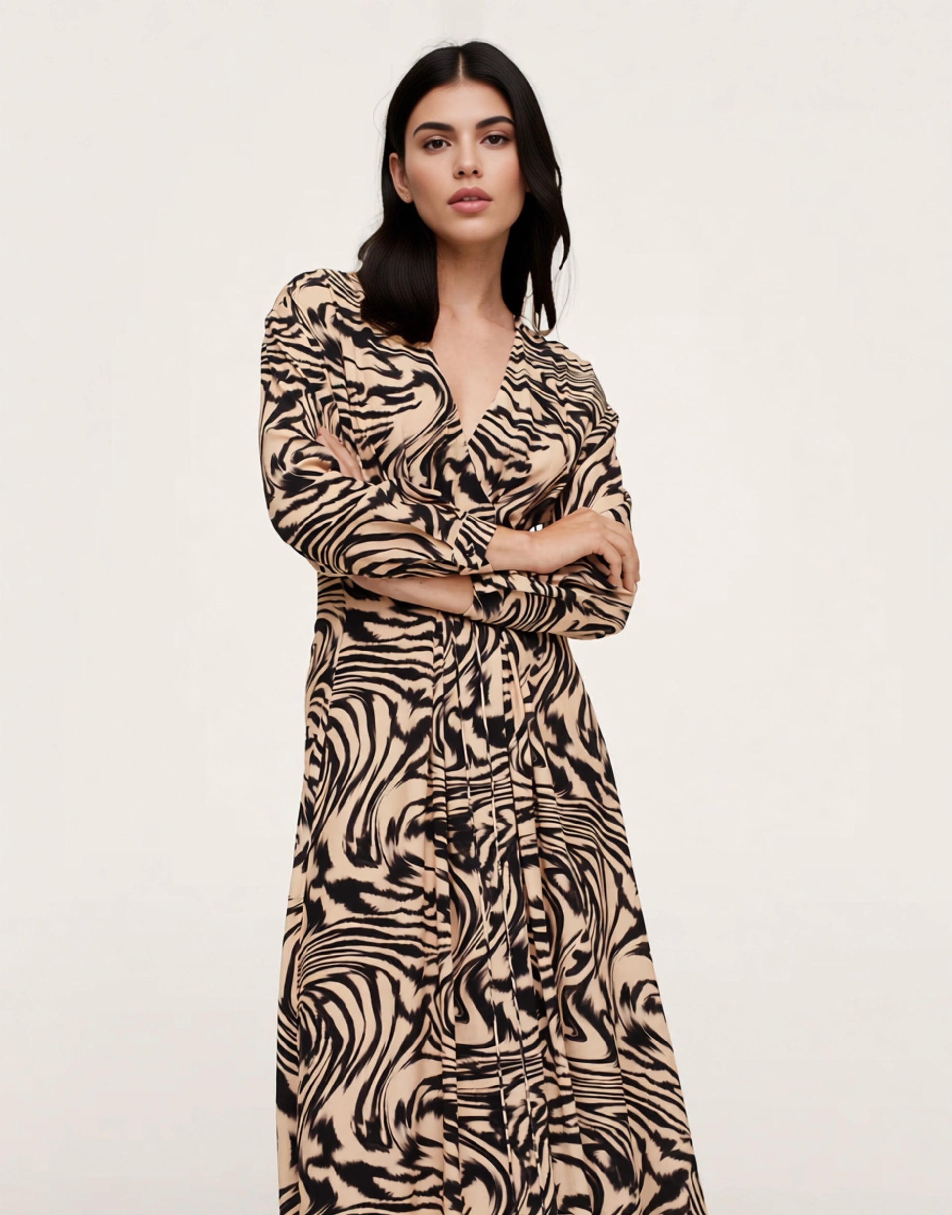 Mango Womens Wavey Marble Print Midi Dress In Brown