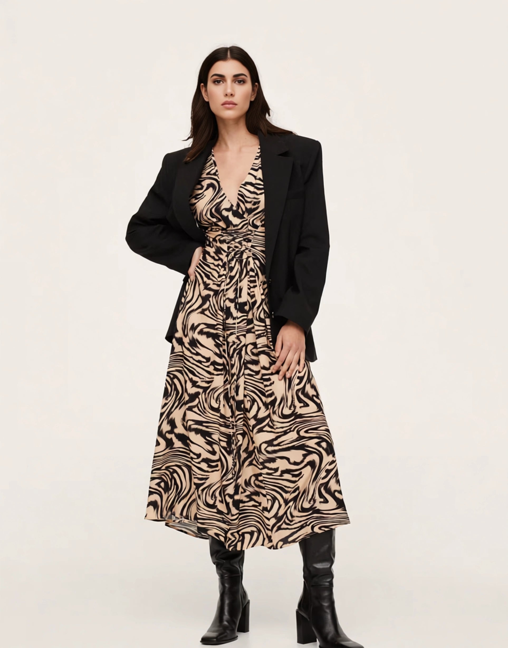 Mango Womens Wavey Marble Print Midi Dress In Brown