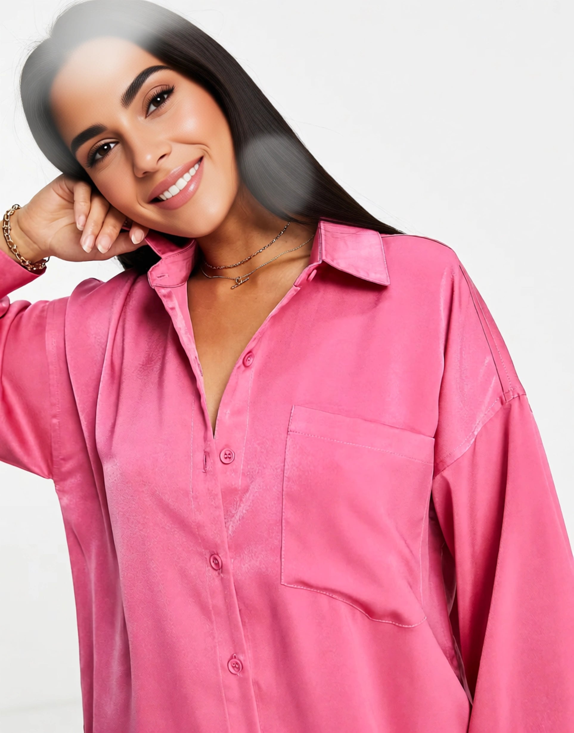 LOLA MAY Womens Petite Oversized Shirt in Hot Pink