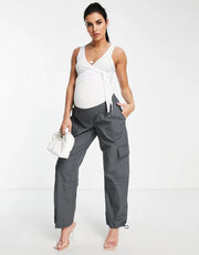 Flounce London Maternity Womens Sleeveless Ballet Wrap Ribbed Body In White
