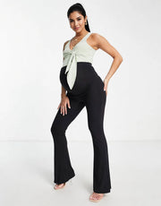 Flounce London Maternity Womens Sleeveless Ballet Wrap Ribbed Body in Pastel Green