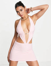 Missyempire Women's Slinky Mini Dress With Embellishment Detail In Pink
