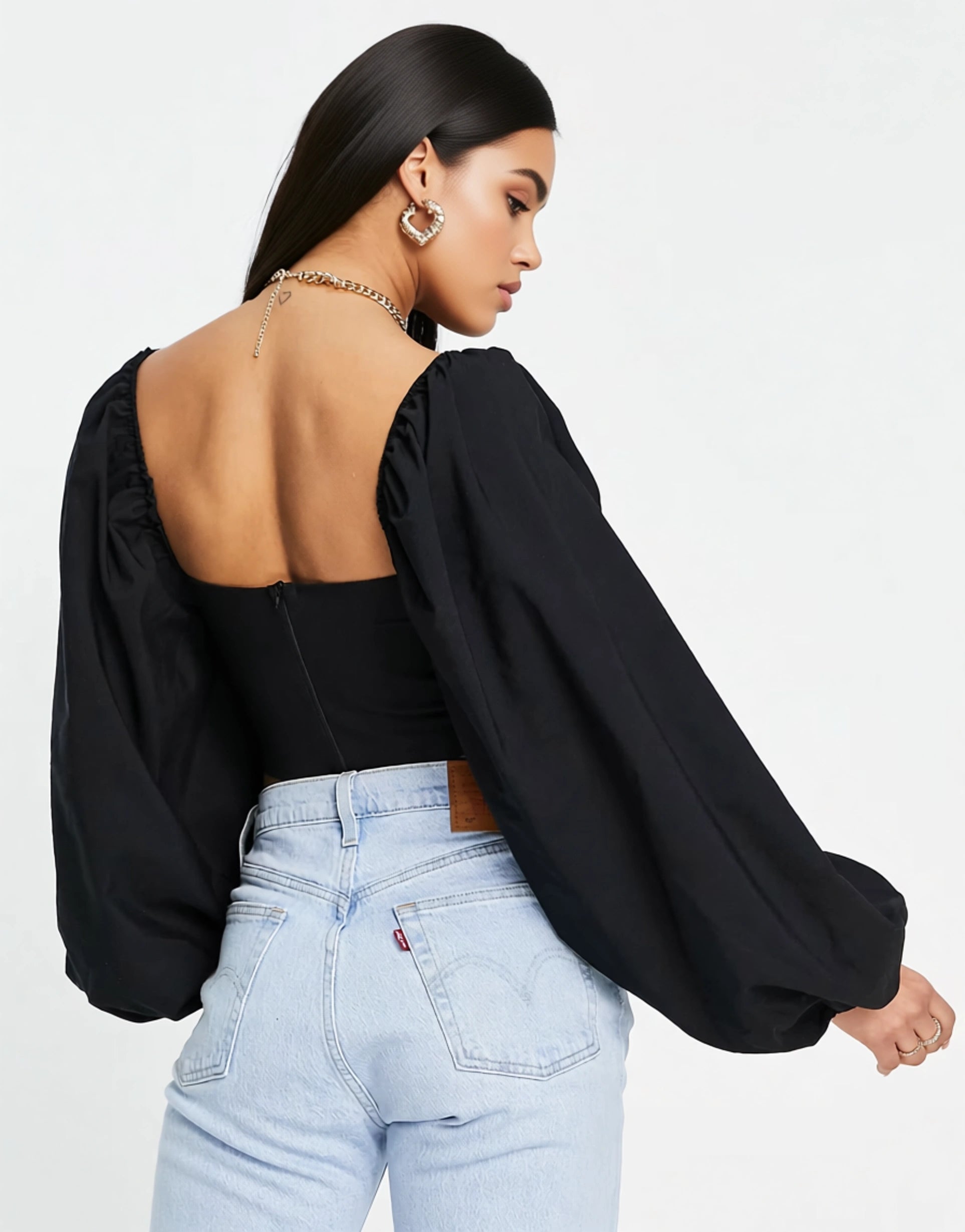 TRENDYOL Women's Milkmaid Blouse With Balloon Sleeves In Black