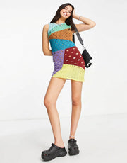 The Ragged Priest Womens Knitted Mini Dress in Mix With Distressing In Multi