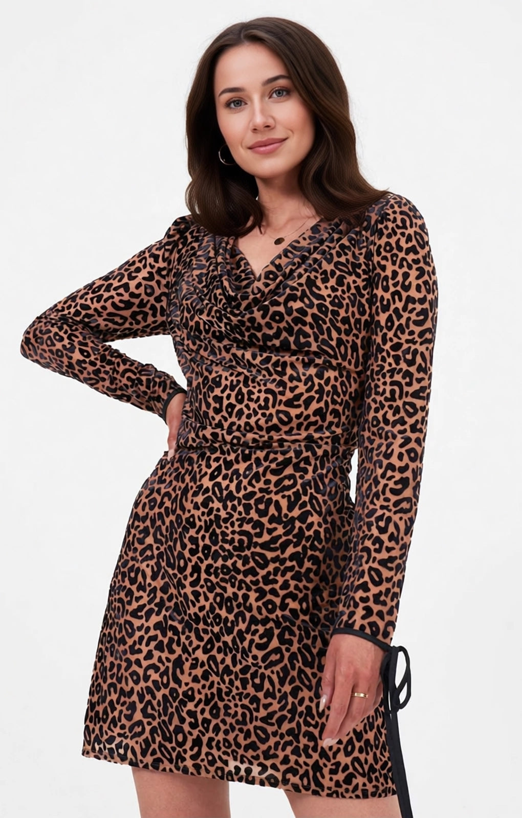 Little Mistress Womens Printed Cowl Neck Shift Dress In Multi