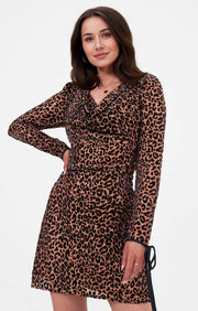 Little Mistress Womens Printed Cowl Neck Shift Dress In Multi