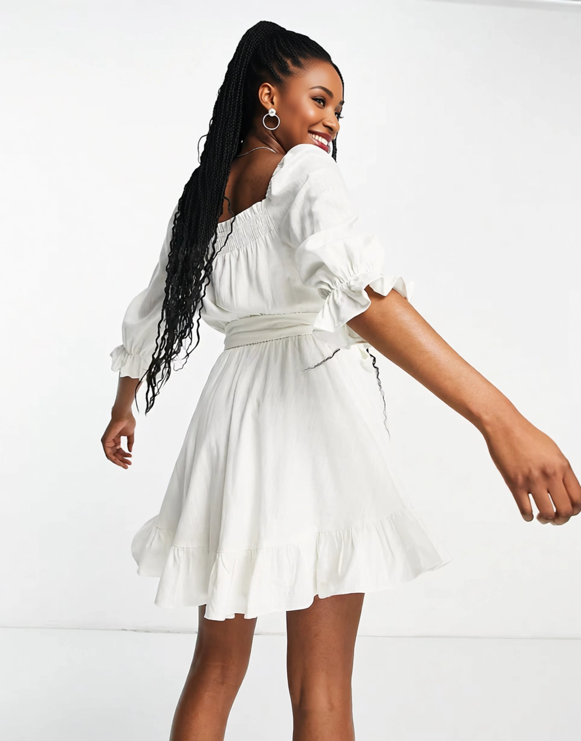 Forever New puff sleeve mini dress in porcelain