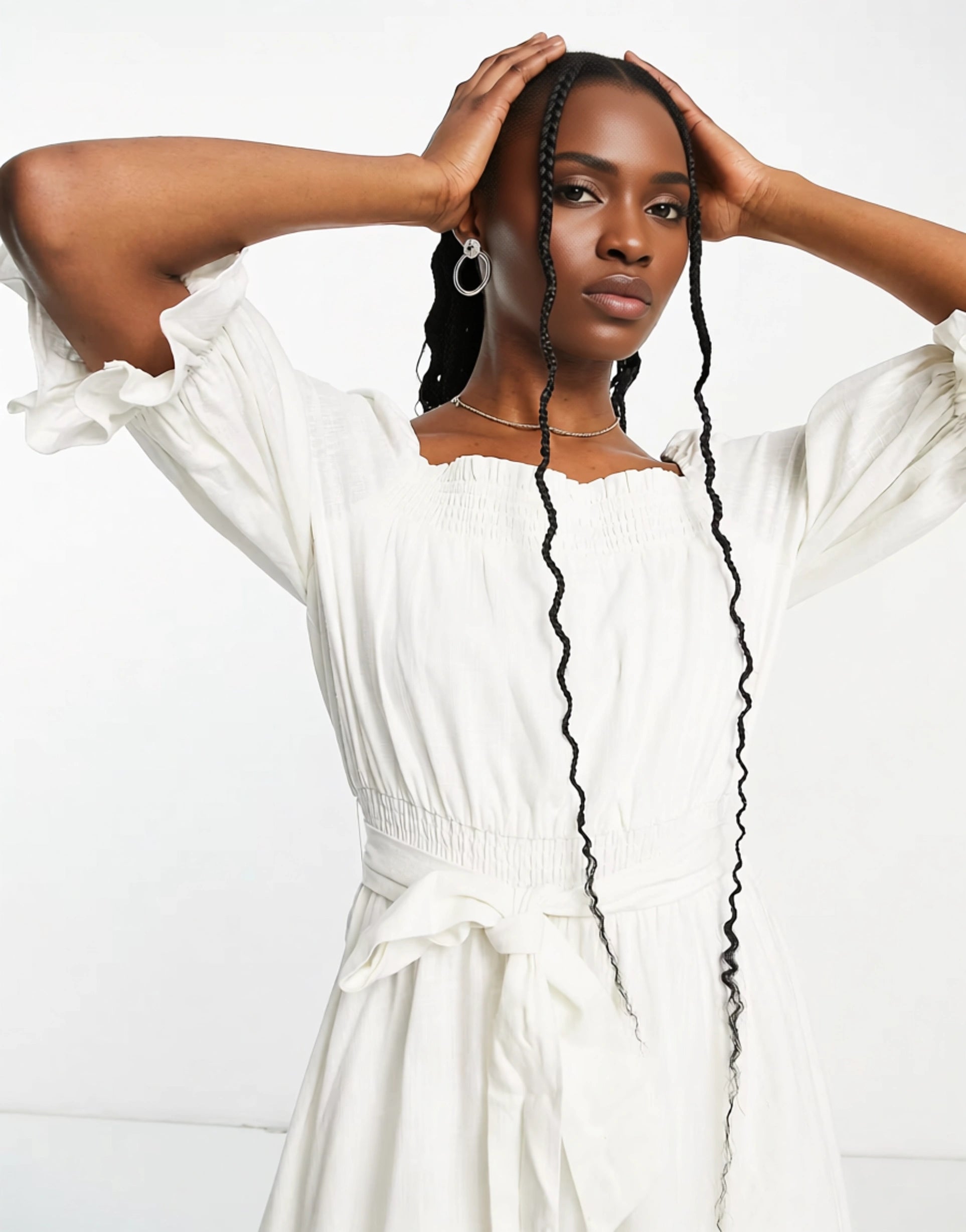 Forever New puff sleeve mini dress in porcelain