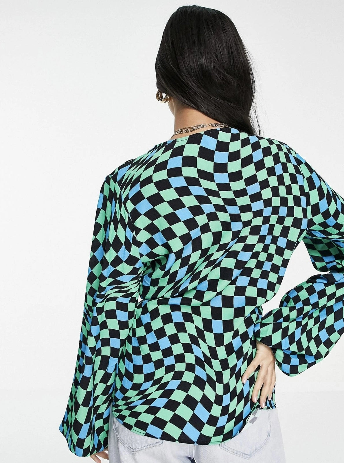Never Fully Dressed Womens Warped Checkerboard Wrap Top Co-Ord In Multi