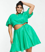 Forever New Curve Womens Cut Out Mini Dress In Green
