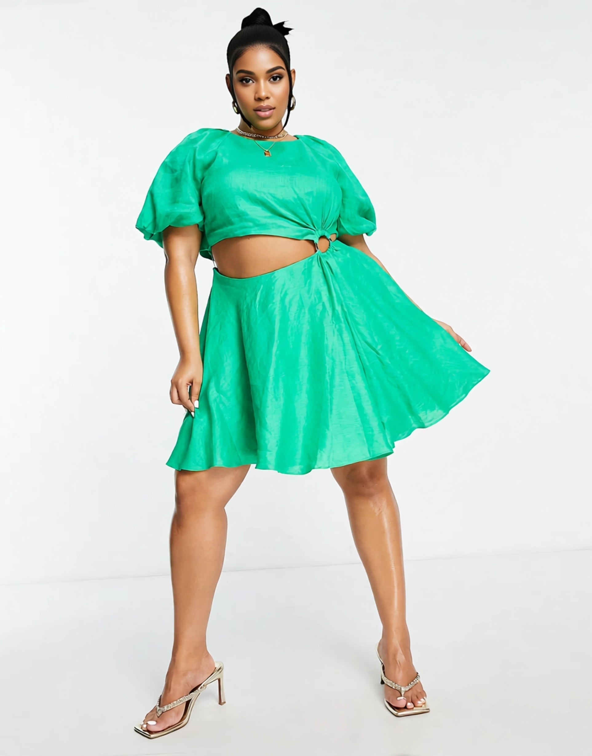 Forever New Curve Womens Cut Out Mini Dress In Green