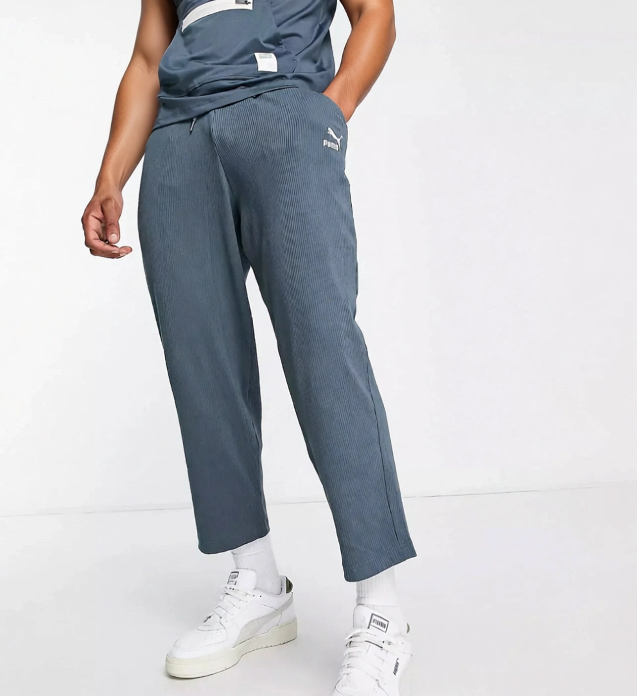 Puma Mens Classic Ribbed Straight Leg Trousers in Dark Slate Blue