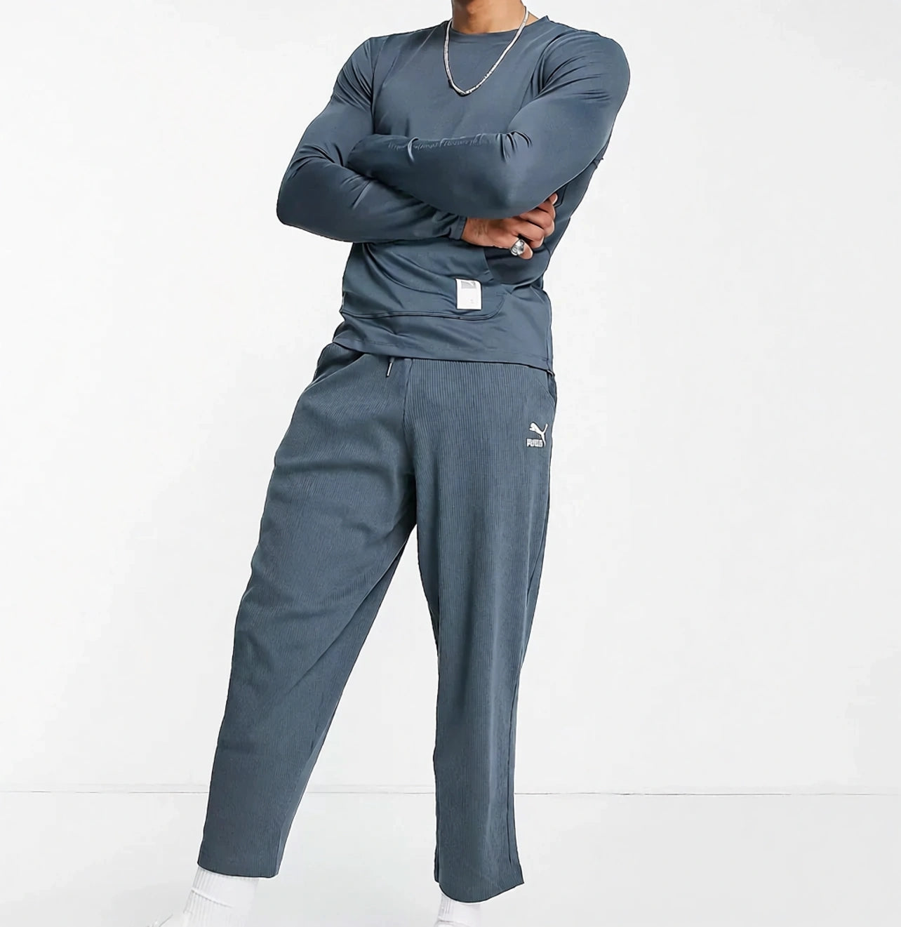 Puma Mens Classic Ribbed Straight Leg Trousers in Dark Slate Blue