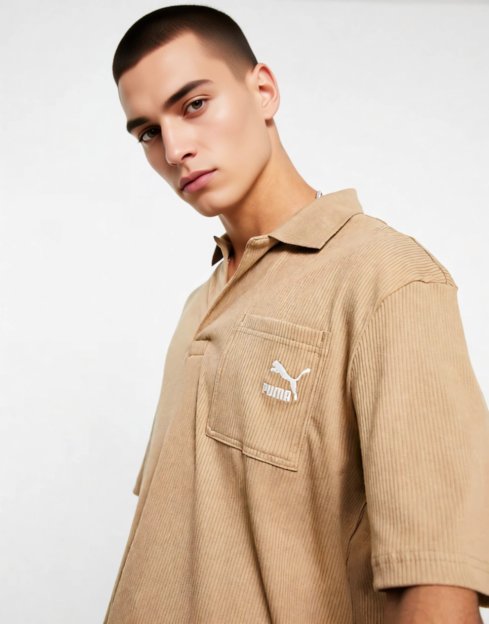 Puma Mens Classics Ribbed Polo Shirt in Rich Brown