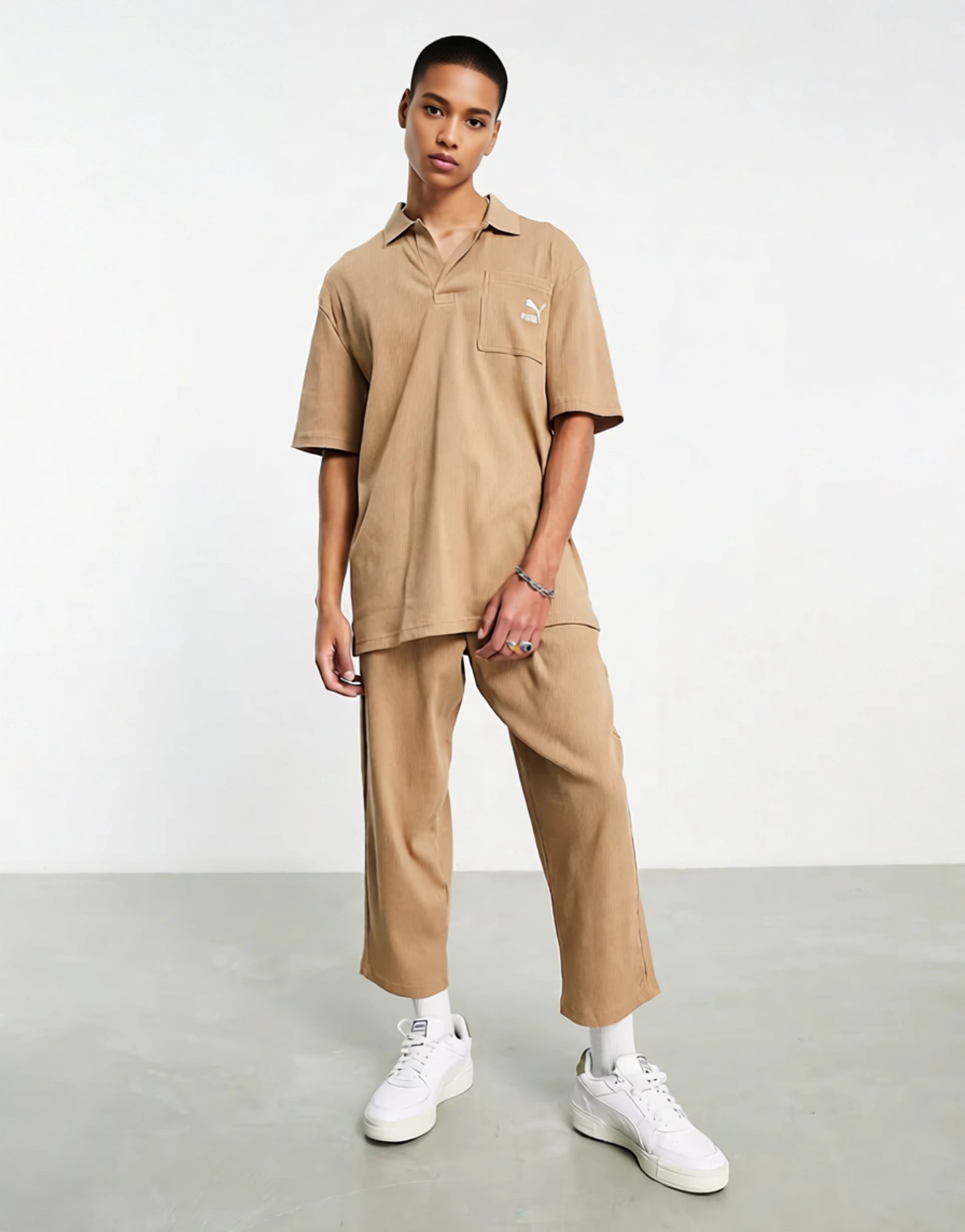 Puma Mens Classics Ribbed Polo Shirt in Rich Brown