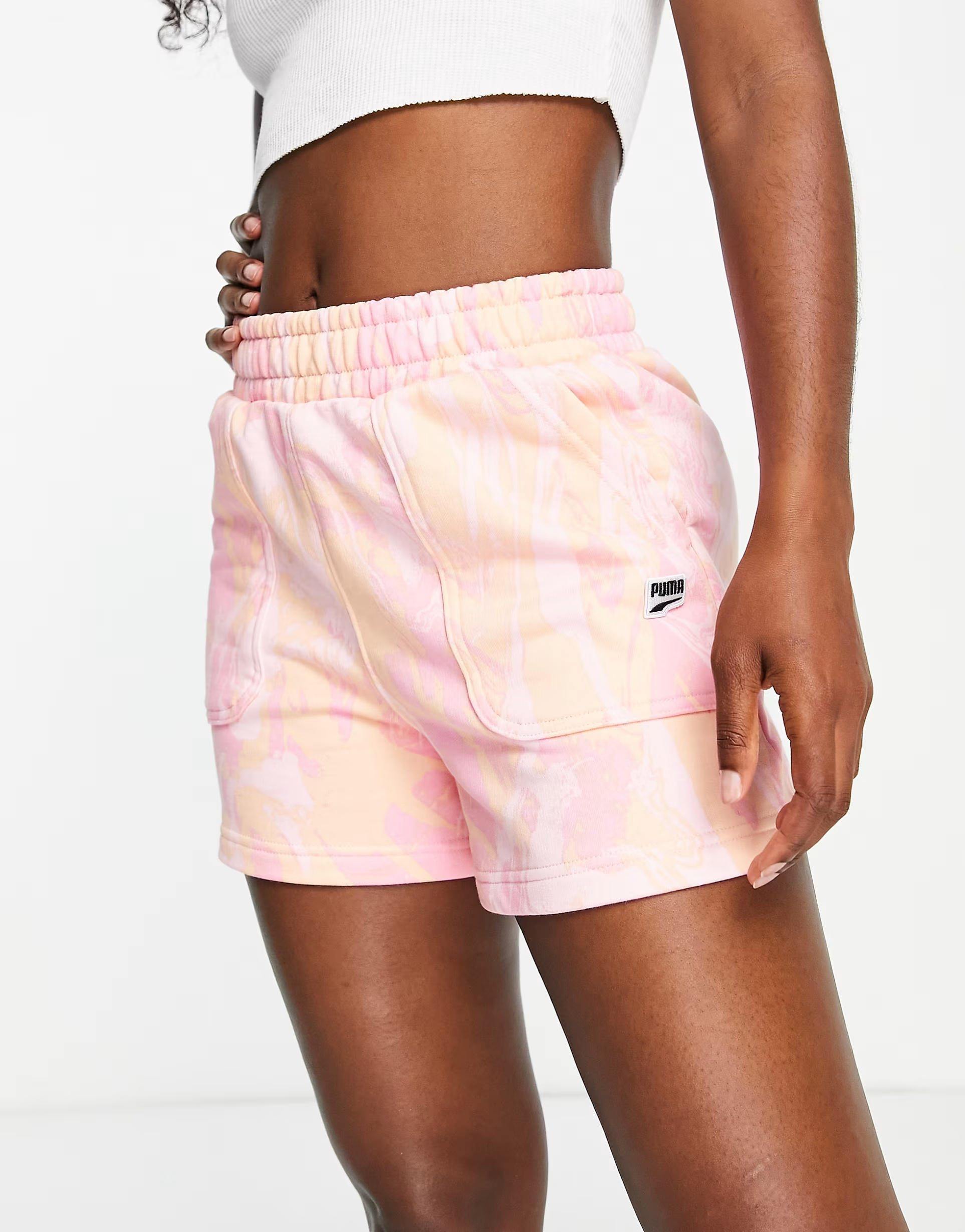 Puma Womens Marble Print Shorts in Pink