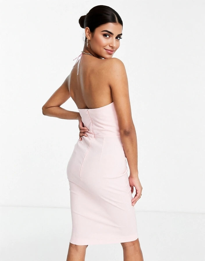 Vesper Womens Petite Halterneck Midi Dress