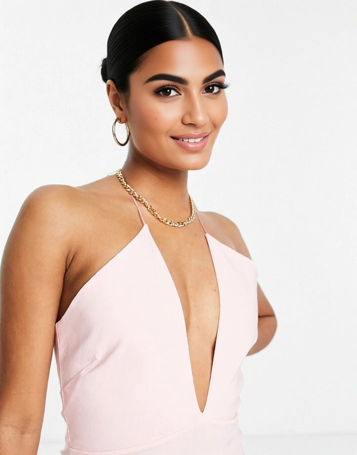 Vesper Womens Petite Halterneck Midi Dress