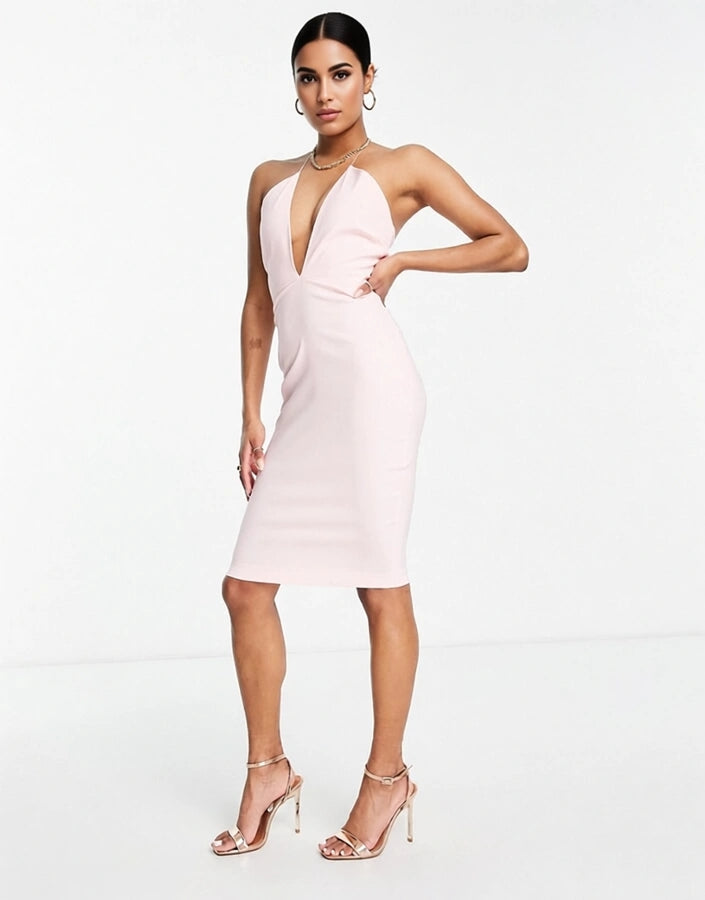 Vesper Womens Petite Halterneck Midi Dress