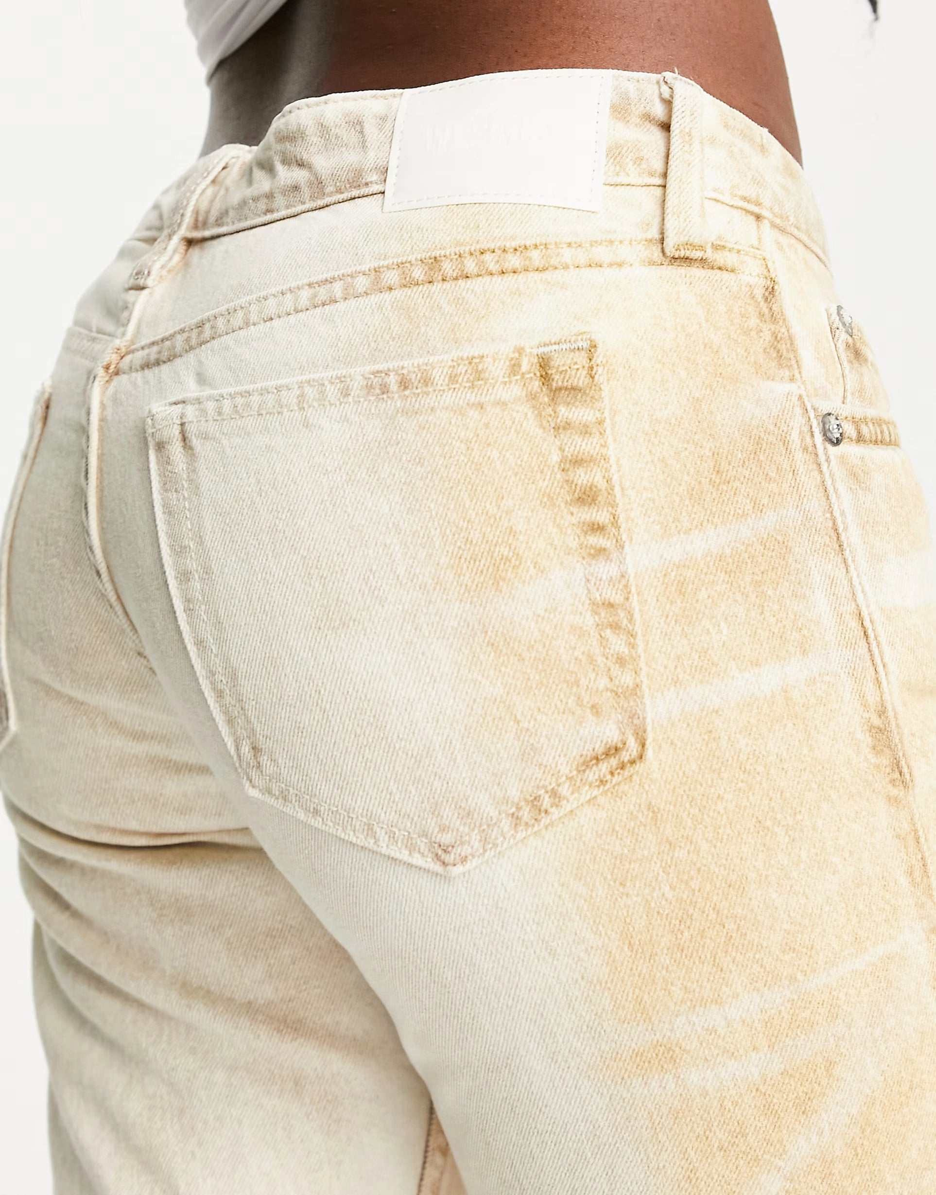 Womens Weekday Cotton Faded Straight Leg Jeans In Brown And White