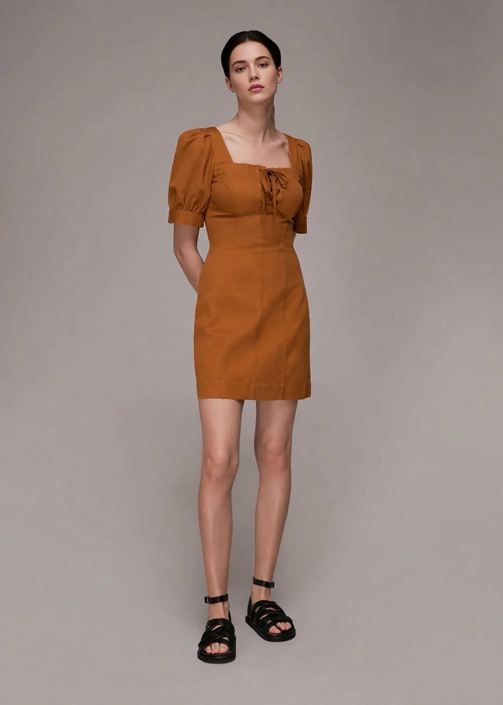 Whistles Womens Sophie Tie Front Mini Dress in Rust