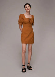 Whistles Womens Sophie Tie Front Mini Dress in Rust