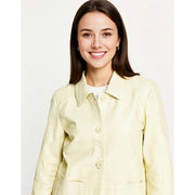 Muubaa Womens Button Front Leather Shacket in Buttercream