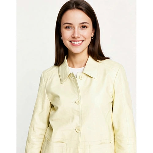 Muubaa Womens Button Front Leather Shacket in Buttercream