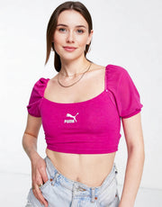 Puma Womens Organza Puff Sleeve Crop Top in Pink