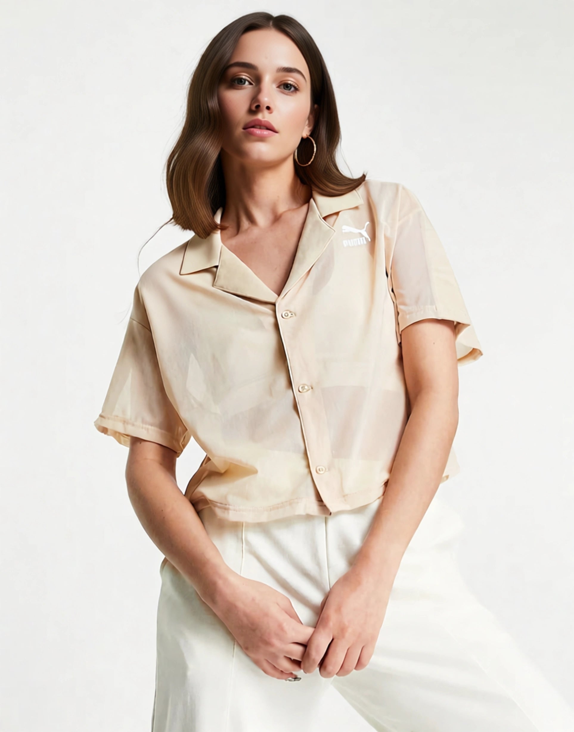 Puma Womens Organza Mesh Shirt in Beige