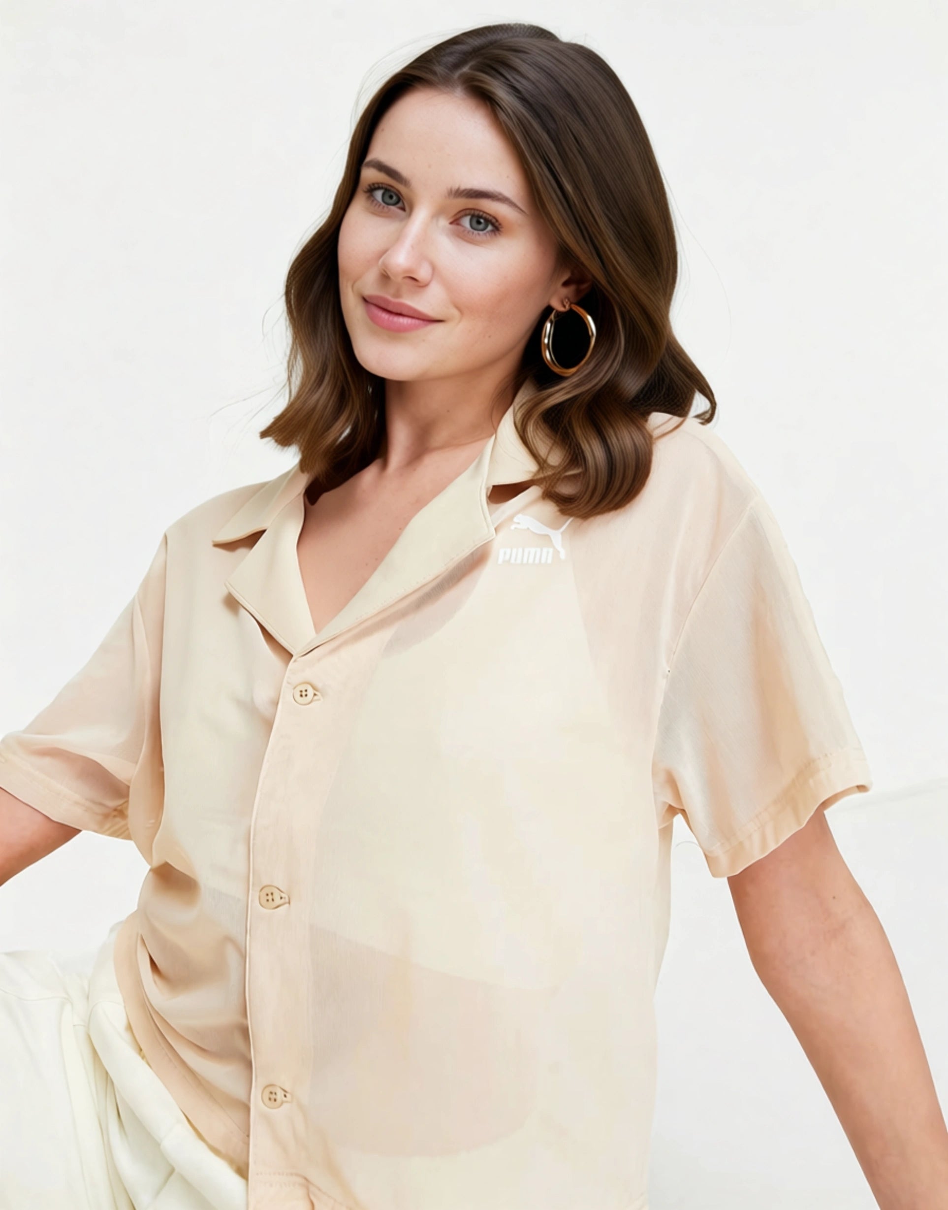 Puma Womens Organza Mesh Shirt in Beige