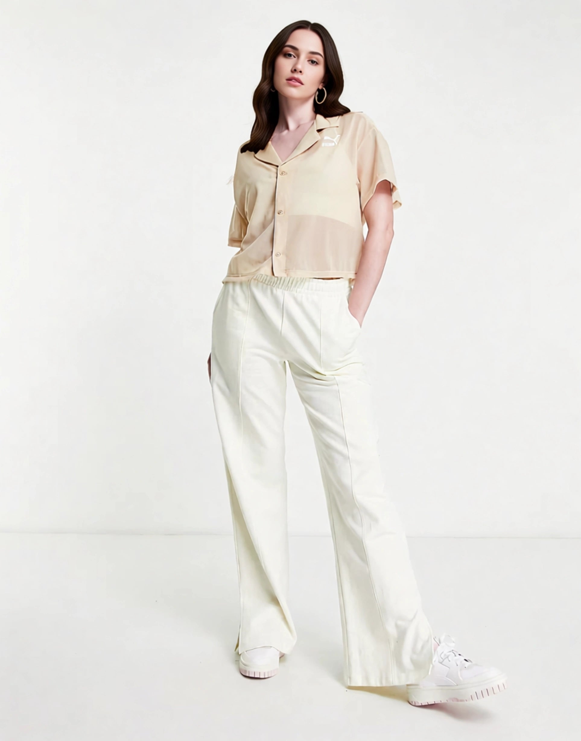 Puma Womens Organza Mesh Shirt in Beige