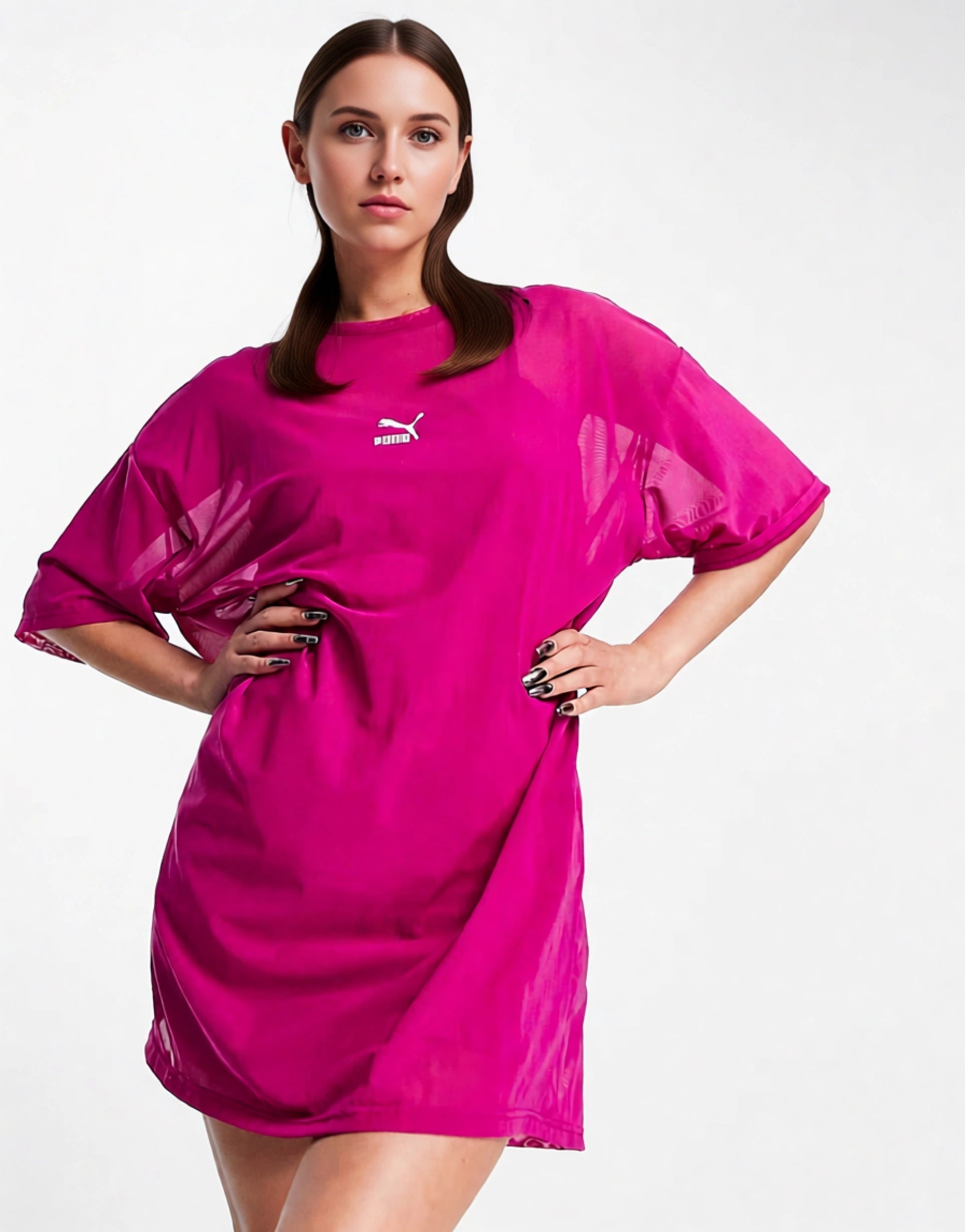 Puma Womens Organza Mesh T-Shirt Dress in Pink