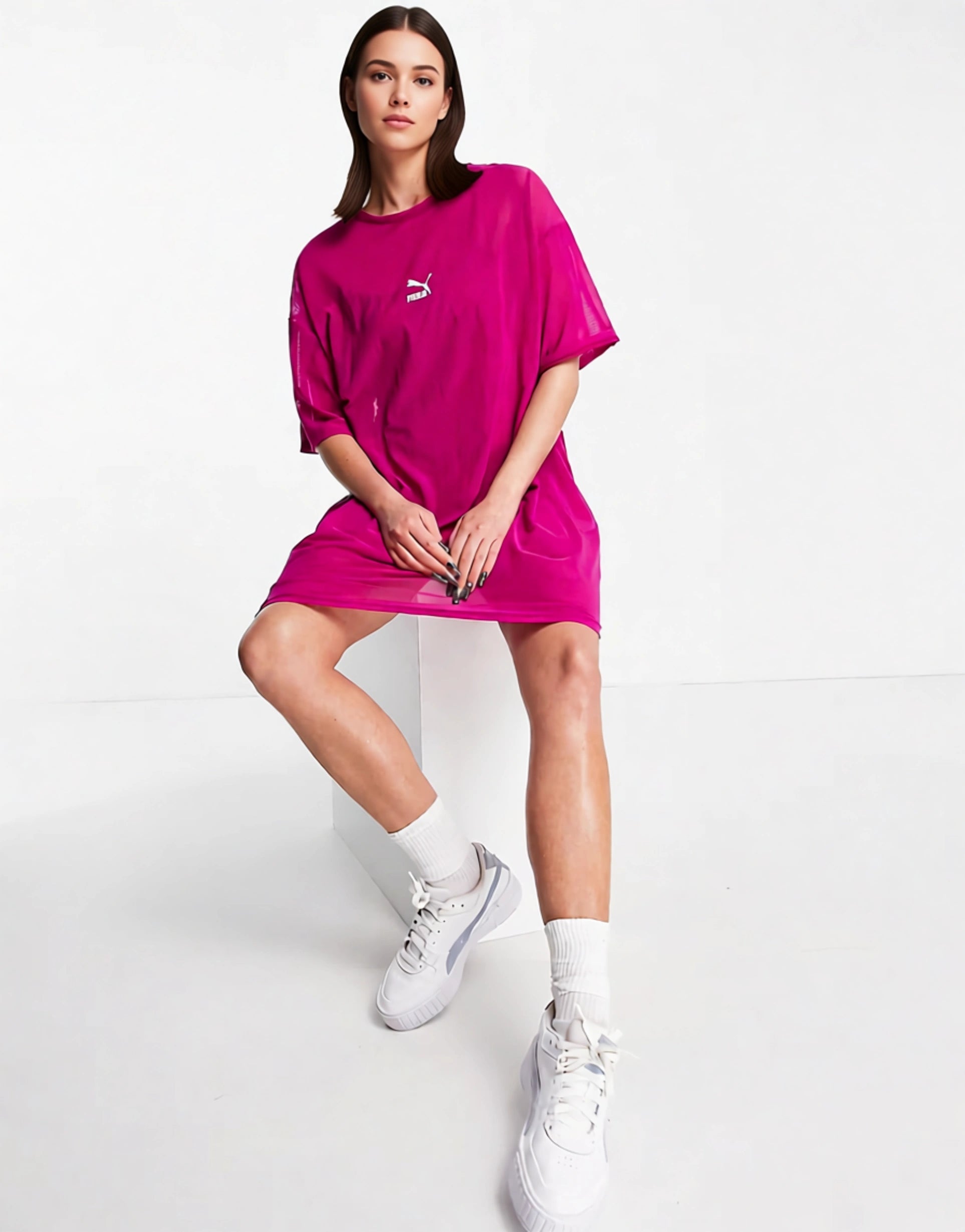 Puma Womens Organza Mesh T-Shirt Dress in Pink