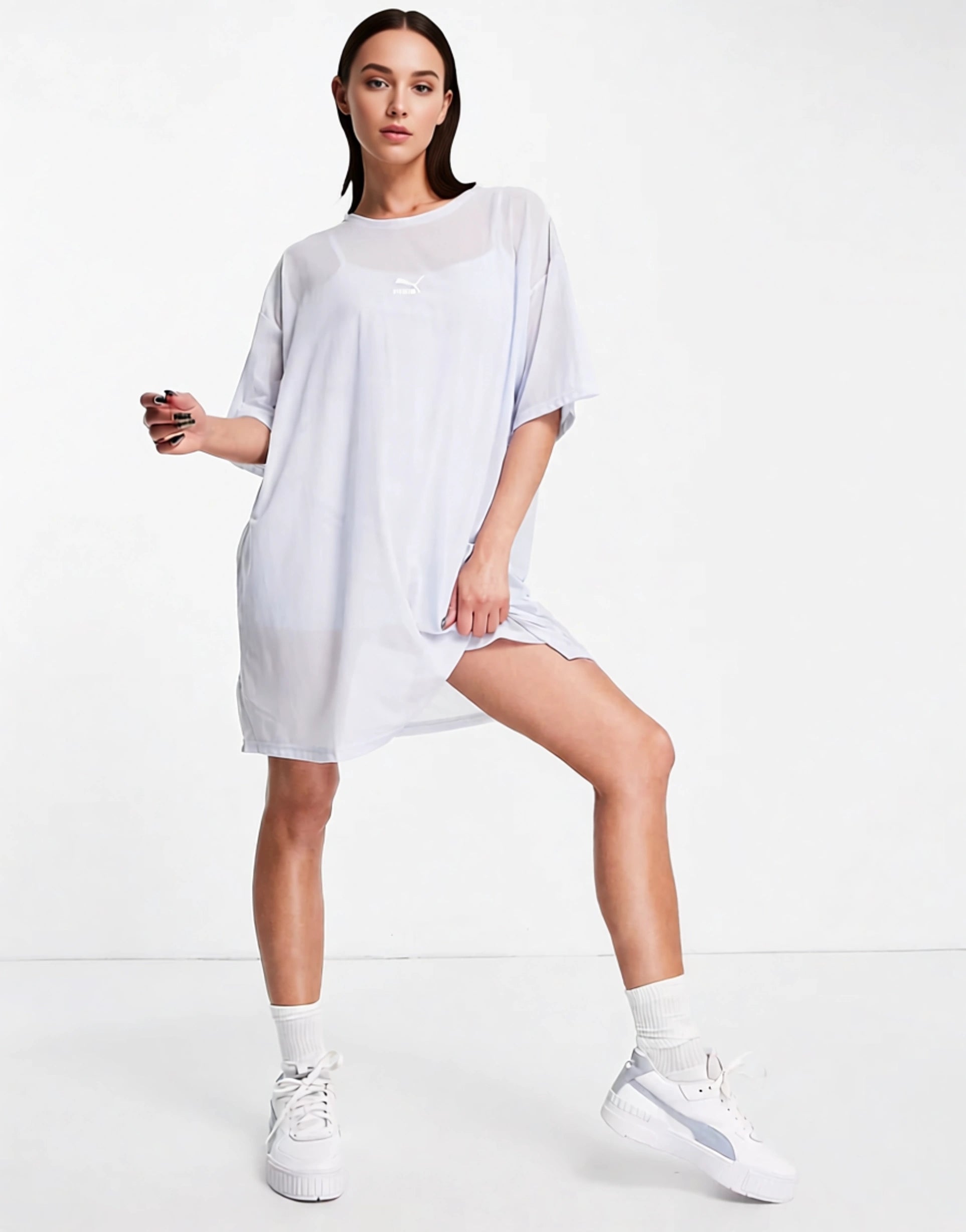 Puma Womens Organza Mesh T-Shirt Dress in Pale Blue