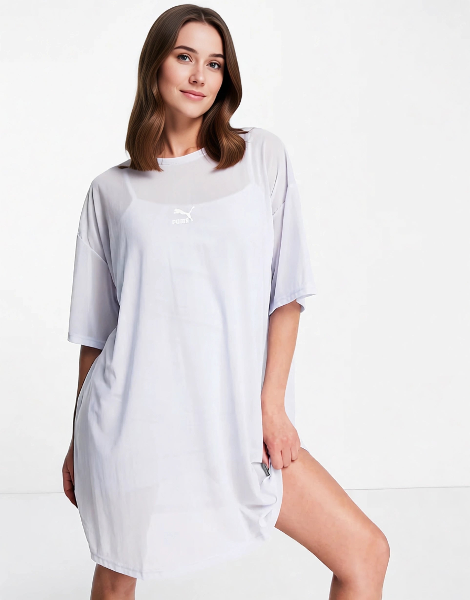 Puma Womens Organza Mesh T-Shirt Dress in Pale Blue