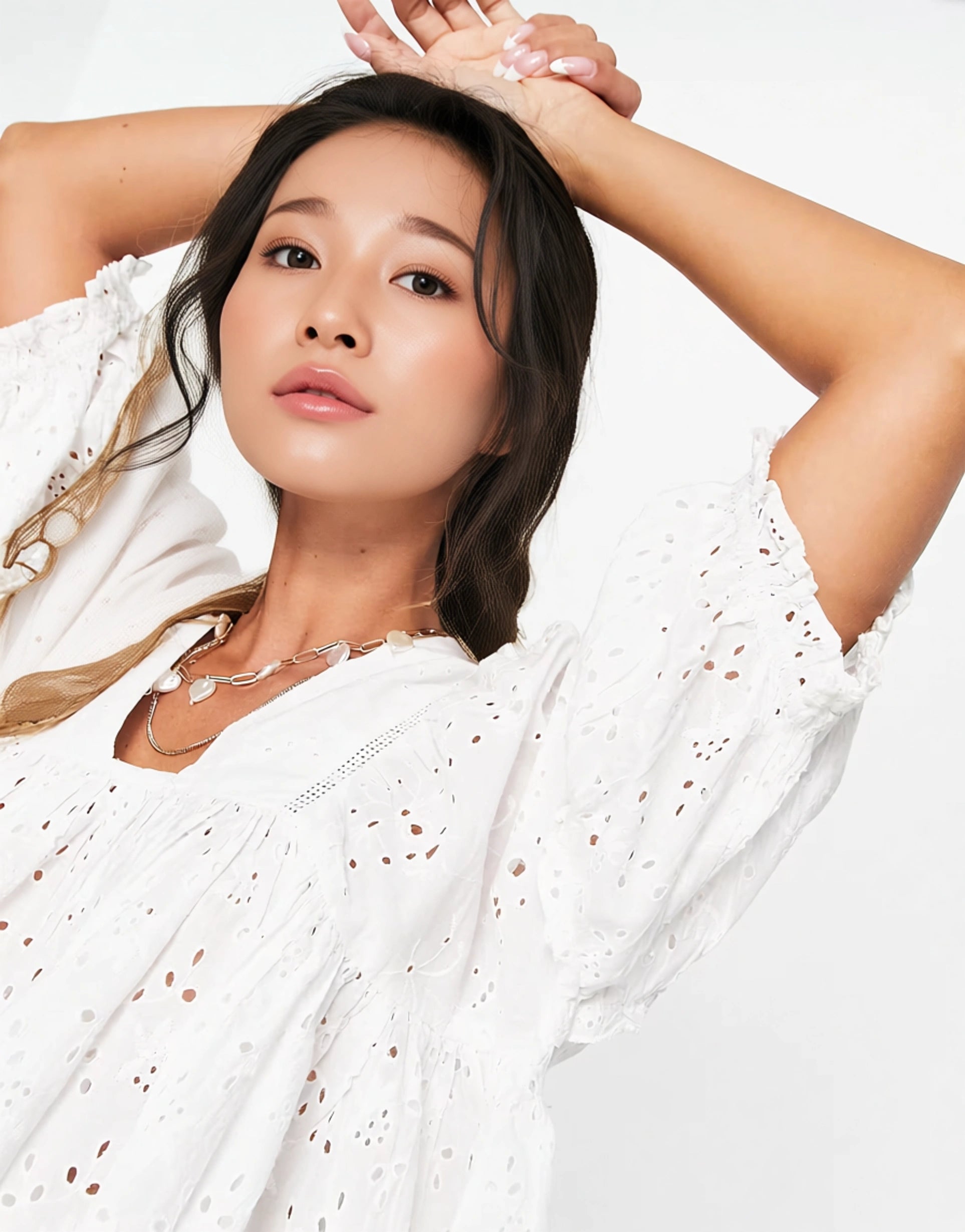 Womens French Connection Cotton Cropped Smock Top With Embroidered Details