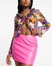Womens Missyempire V Front Leather Look Mini Skirt In Pink