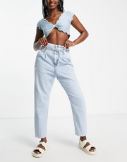 Replay Womens Straight Leg Paperbag Waist Jeans in Light Blue