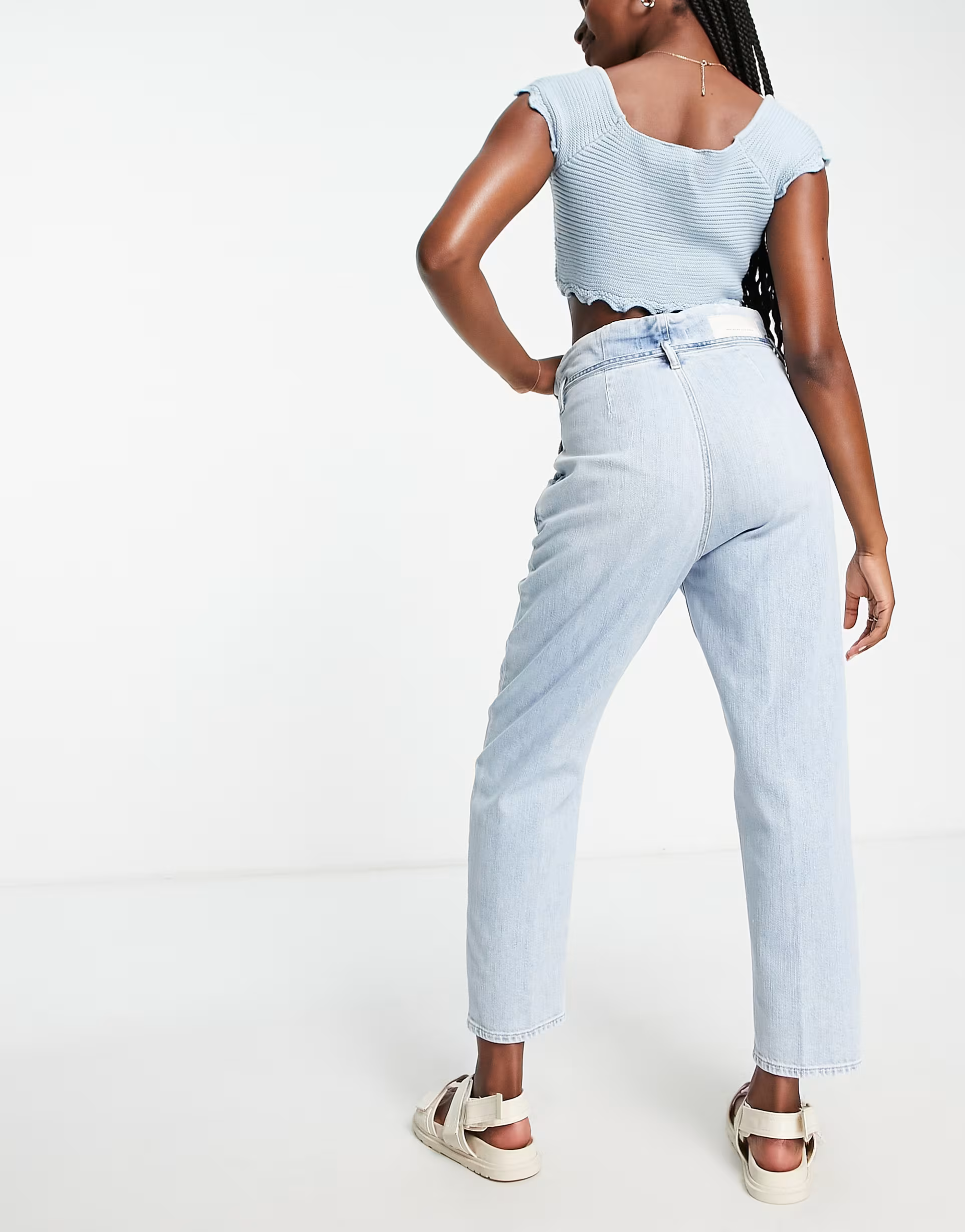 Replay Womens Straight Leg Paperbag Waist Jeans in Light Blue