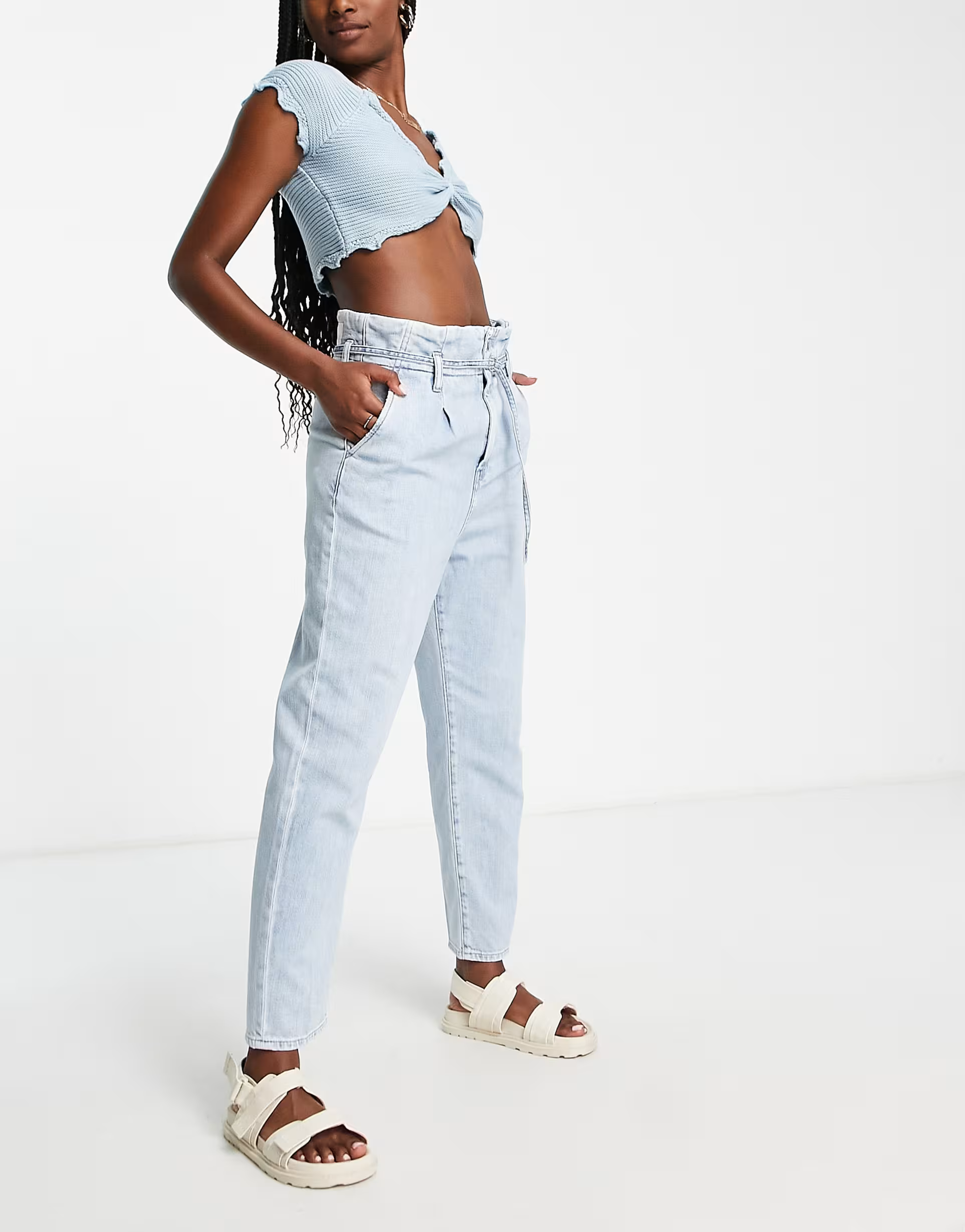Replay Womens Straight Leg Paperbag Waist Jeans in Light Blue