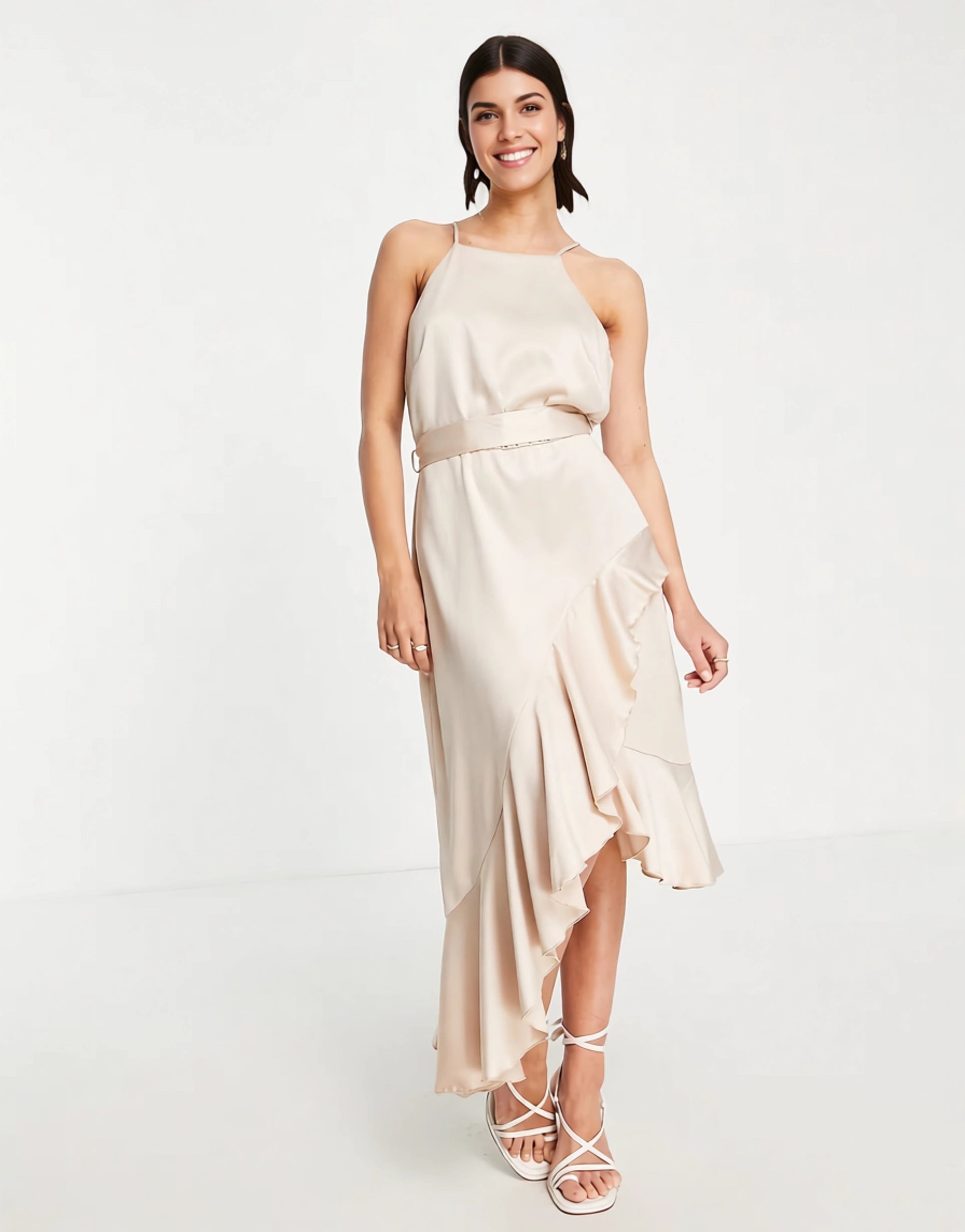 Style Cheat Women's Halter Ruffle Midi Dress In White