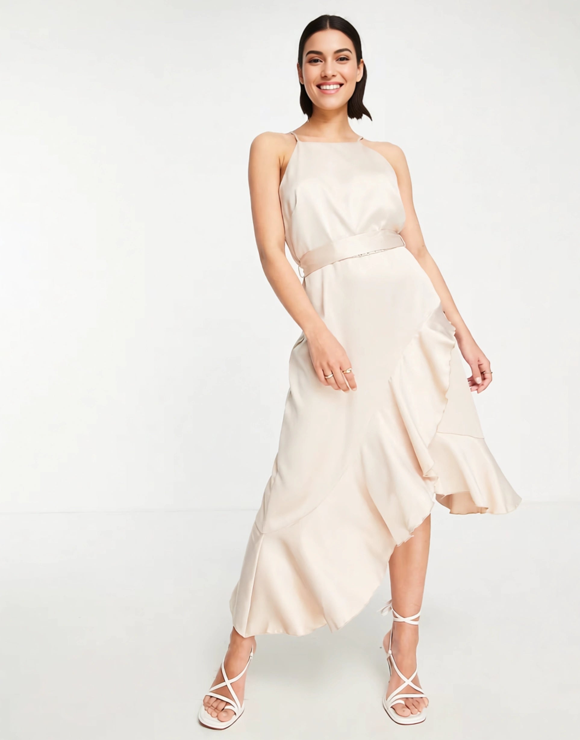 Style Cheat Women's Halter Ruffle Midi Dress In White